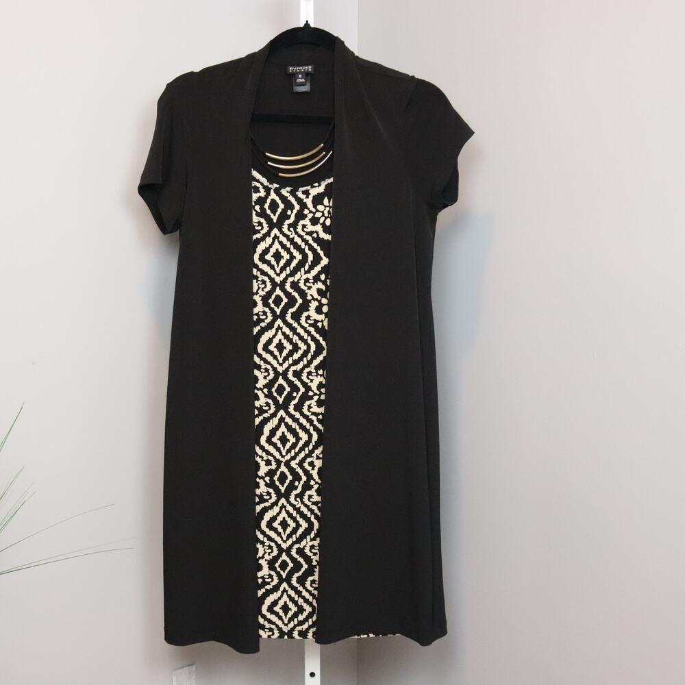 En Focus Studio Black Tunic Dress with Statement‎ Necklace | Size 6